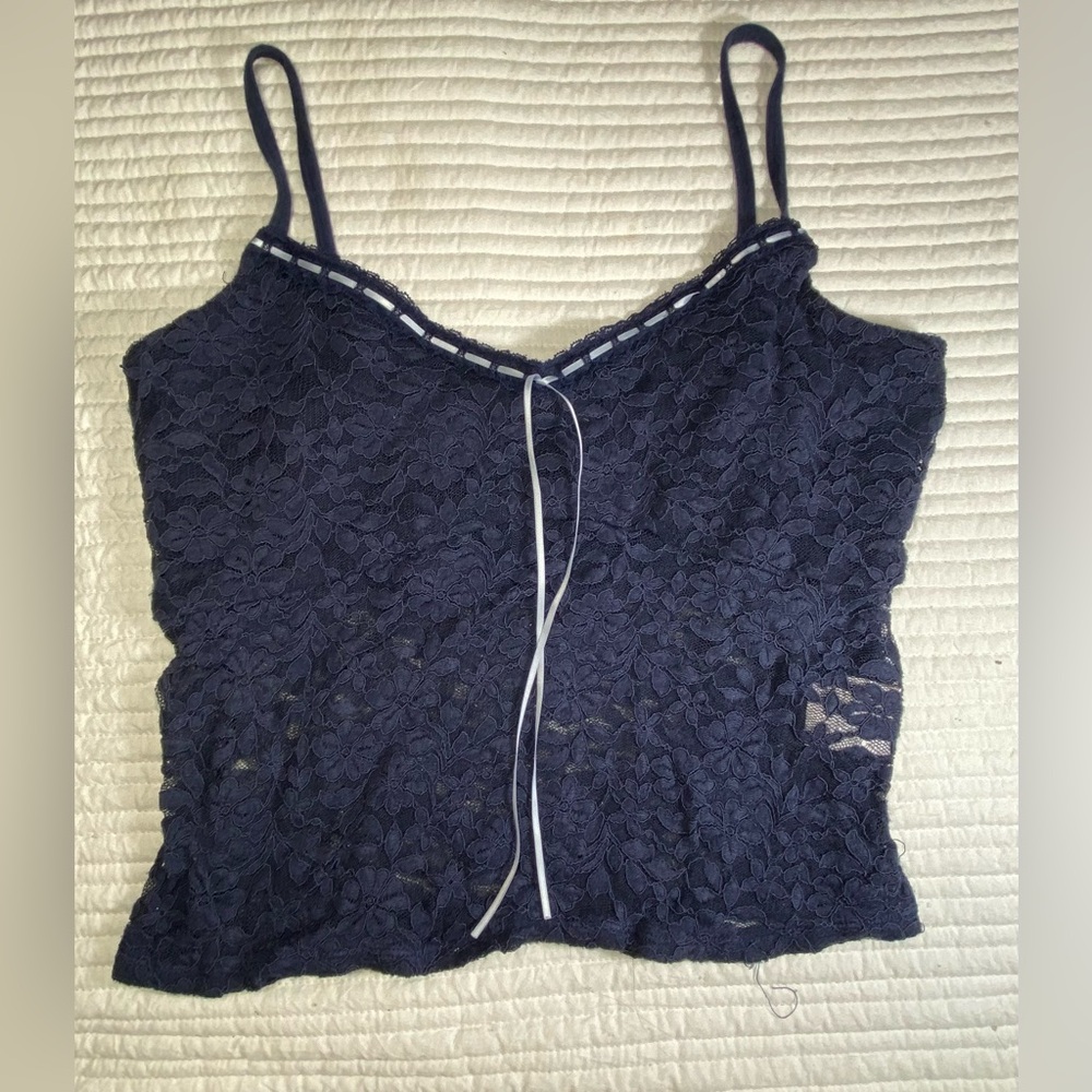 Hollister Navy Floral Lace Cami Tank Top